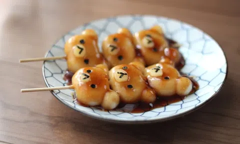 Cách làm bánh trôi Rilakkuma Mitarashi Dango kiểu Nhật
